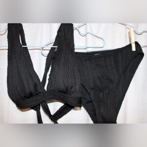 SHEIN Black Ribbed Bikini Set